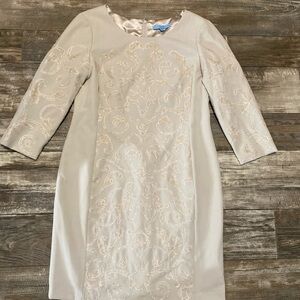 ANTONIO MELANI Beige Embroidered Long Sleeve Dress
